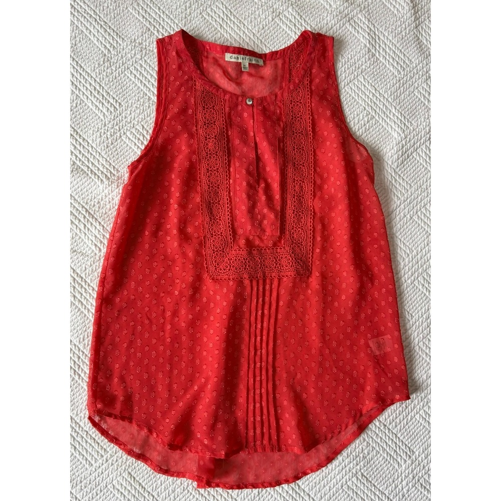 Daniel Rainn Women's XS Sleeveless Coral Top Swiss Dot Embroidered Sheer Flowy